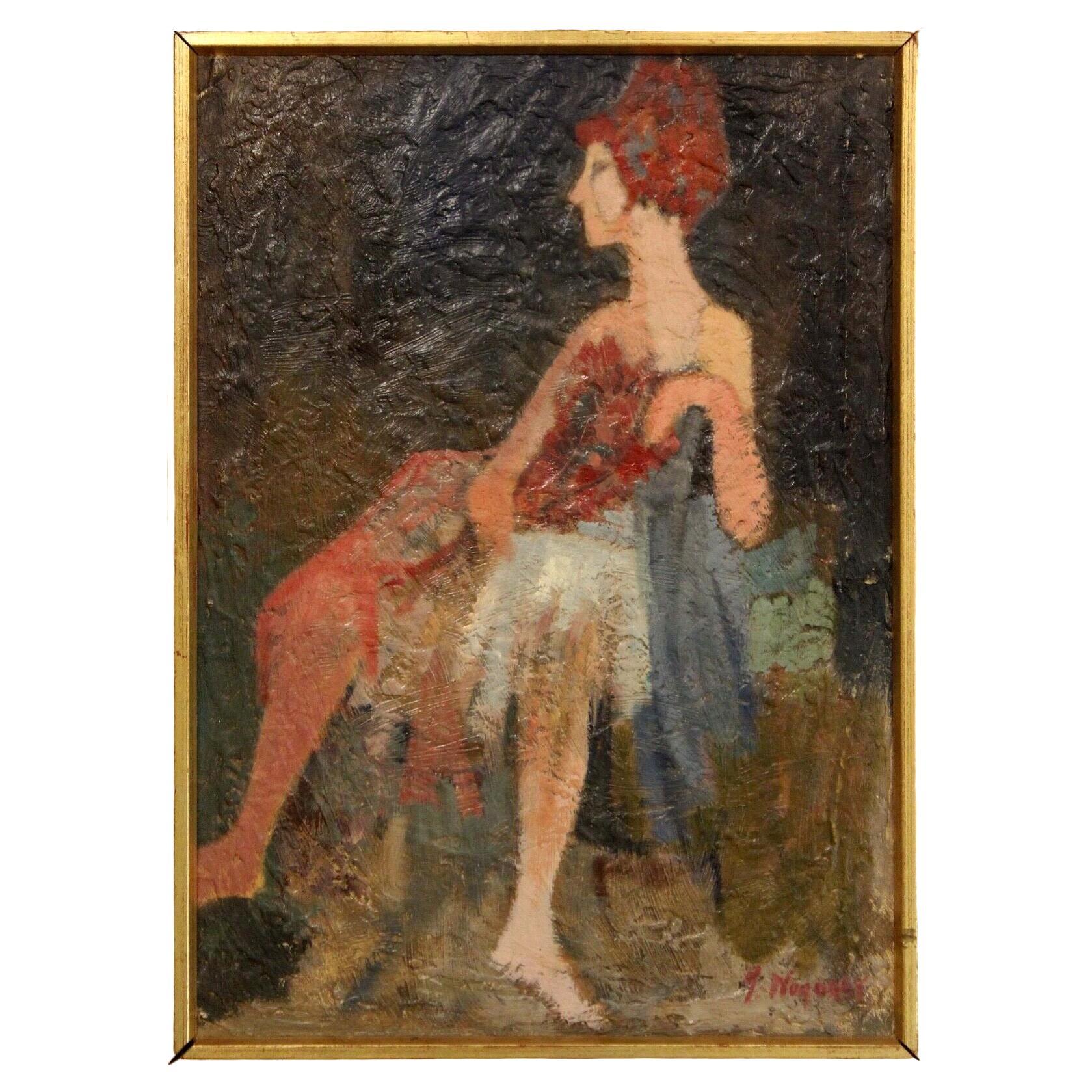 Janis Wagoner Modern Female Figurative Signed Oil Painting on Canvas Framed
