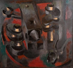 Stilleben mit Amboss. Öl auf Karton, 93x100 cm