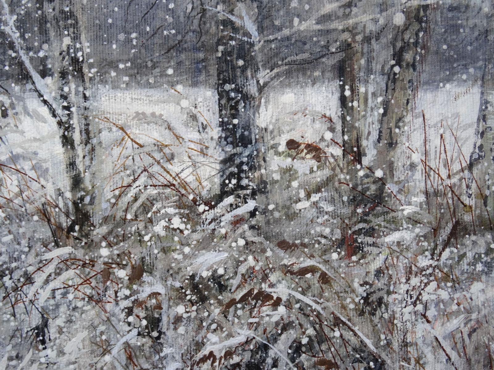 Peu de neige, 2021. Huile sur toile, 49 x57 cm - Réalisme Painting par Janis Zingitis