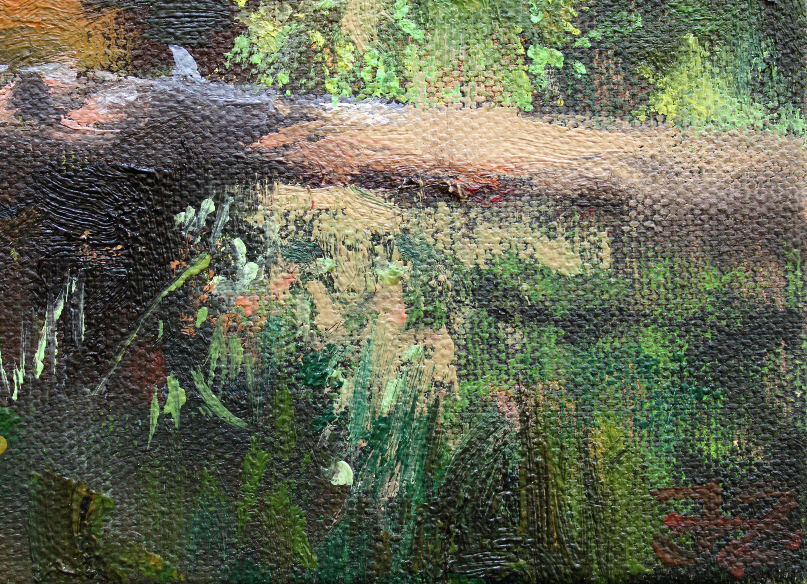 Mai. Der Lobe River fließt in Ogre ein. Öl auf Leinwand, 40x50 cm, Öl – Painting von Janis Zingitis