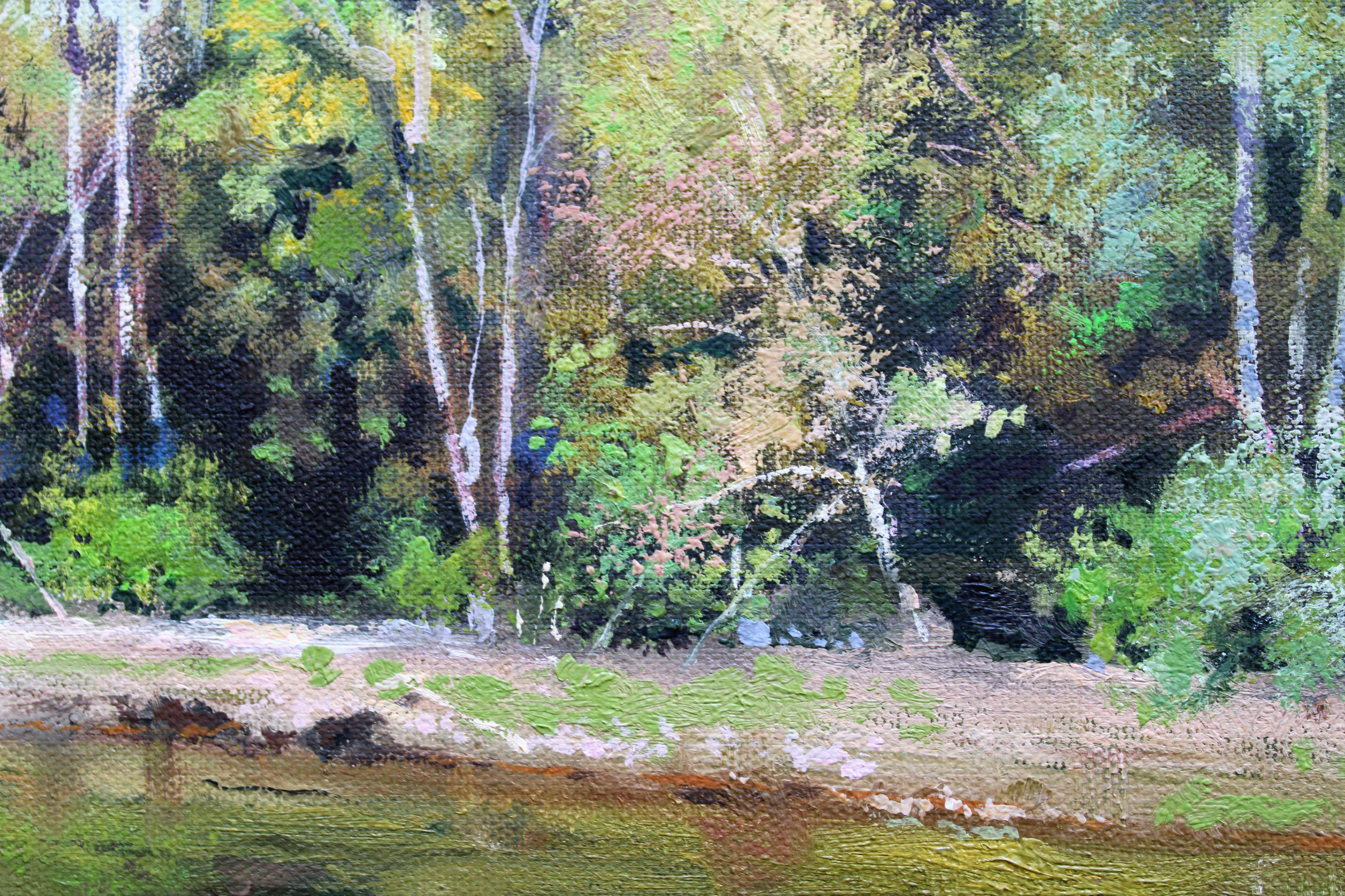 May. The Lobe River flows into Ogre. Oil on canvas, 40x50 cm - Realist Painting by Janis Zingitis