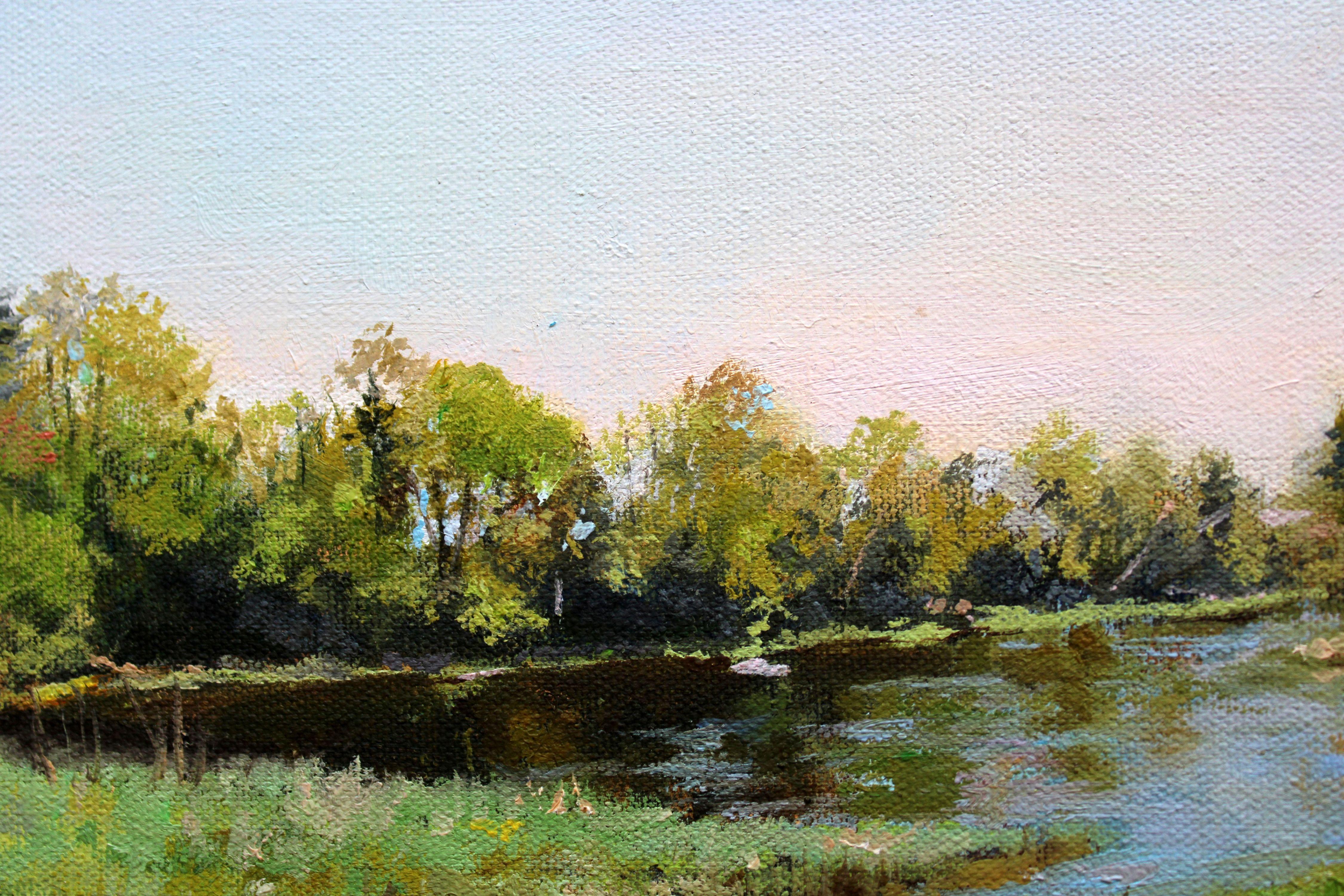 May. The Lobe River flows into Ogre. Oil on canvas, 40x50 cm For Sale 2