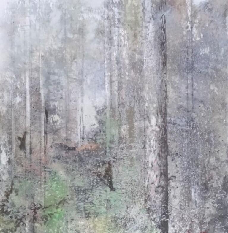 Mixed coniferous forest. 2019. Oil on canvas, 120x90 cm - Gray Animal Painting by Janis Zingitis