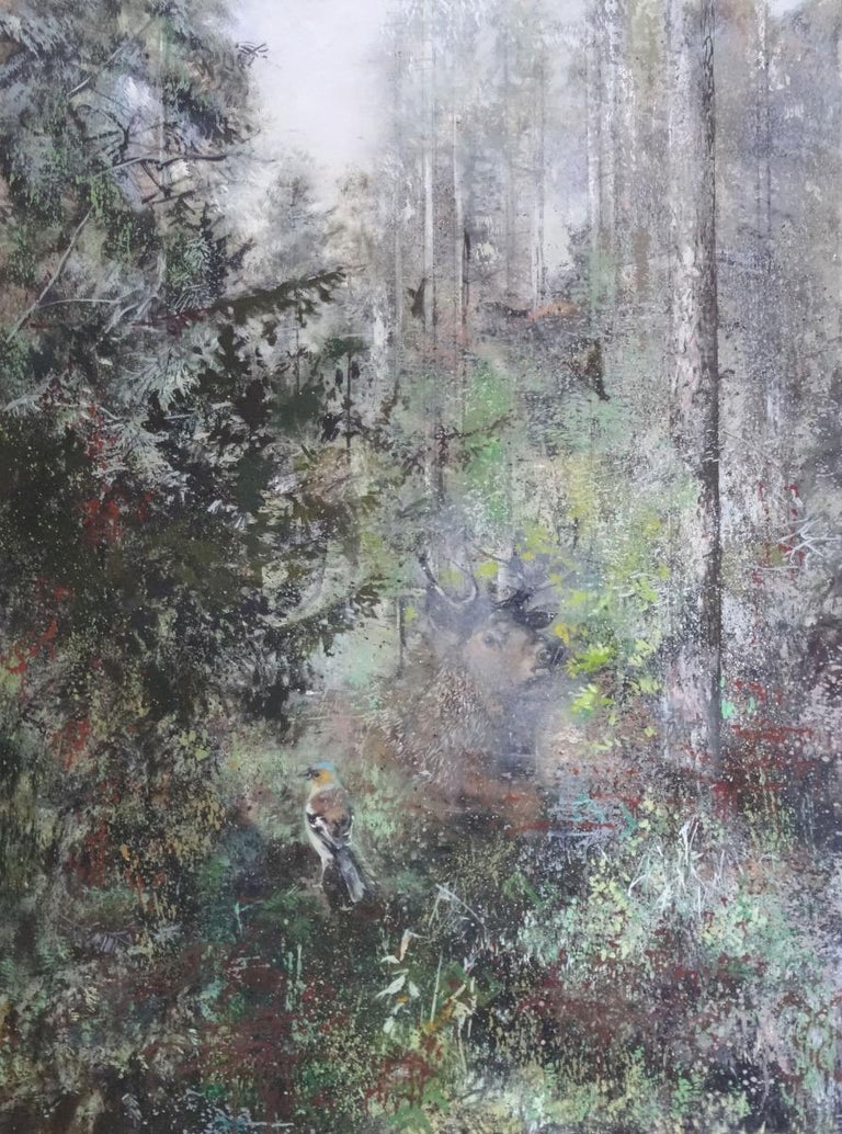 Janis Zingitis Animal Painting - Mixed coniferous forest. 2019. Oil on canvas, 120x90 cm