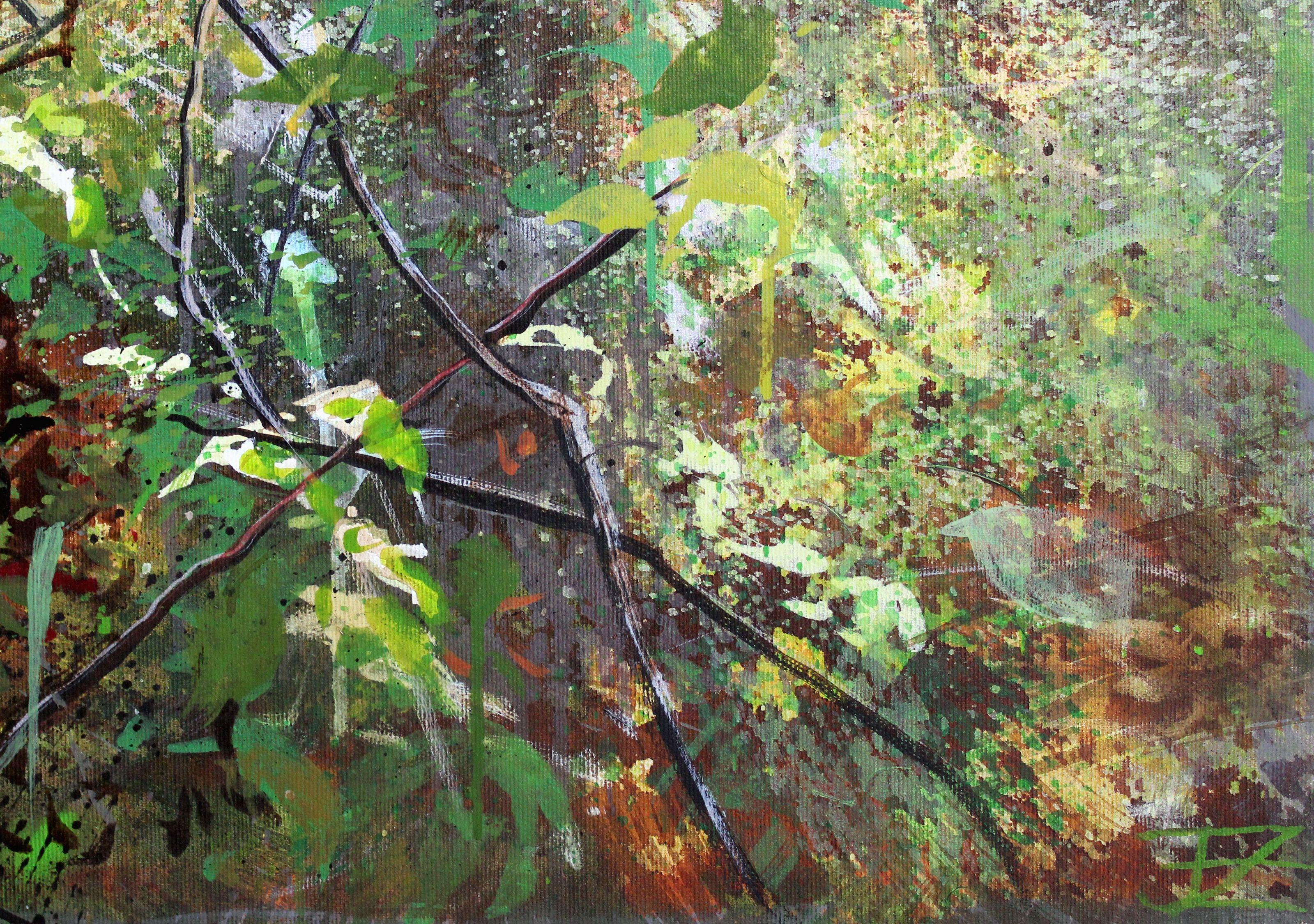 Auf dem Waldweg. 2023, Leinwand, Acryl, 90x120 cm

