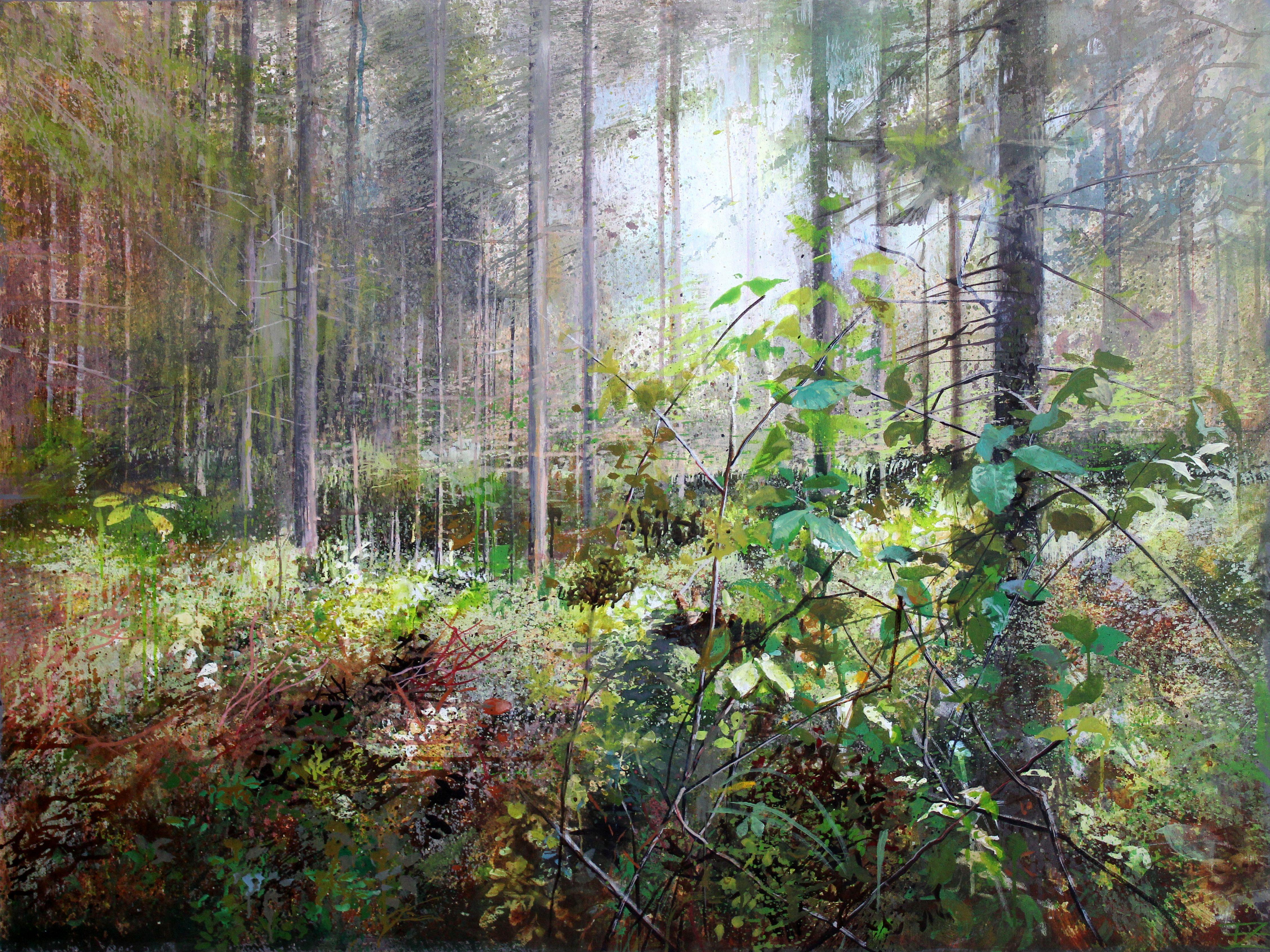 On the forest trail. 2023., canvas, acrylic, 90x120 cm - Painting by Janis Zingitis