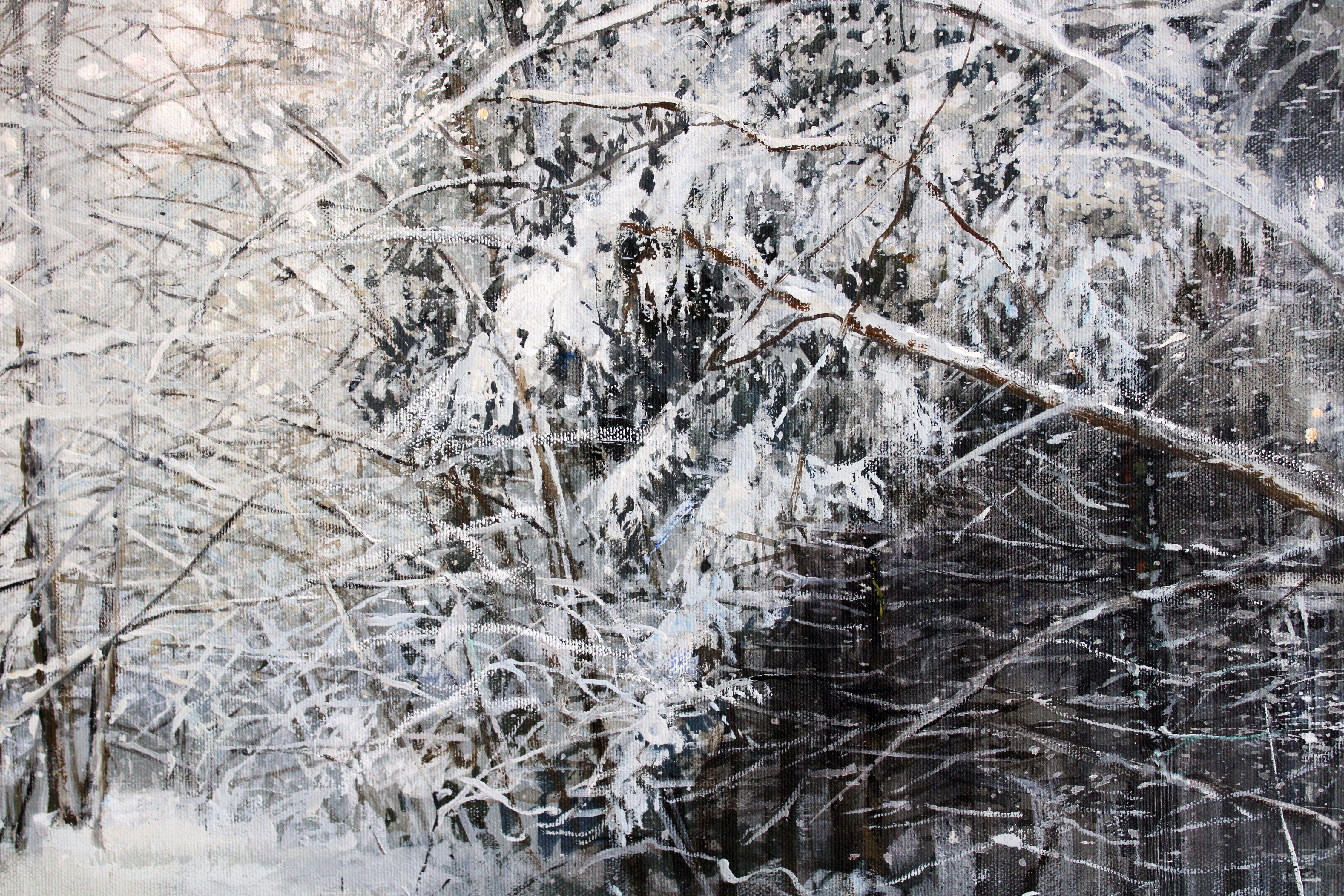 Winter road in the forest. 2023, oil on canvas, 60x80 cm - Realist Painting by Janis Zingitis