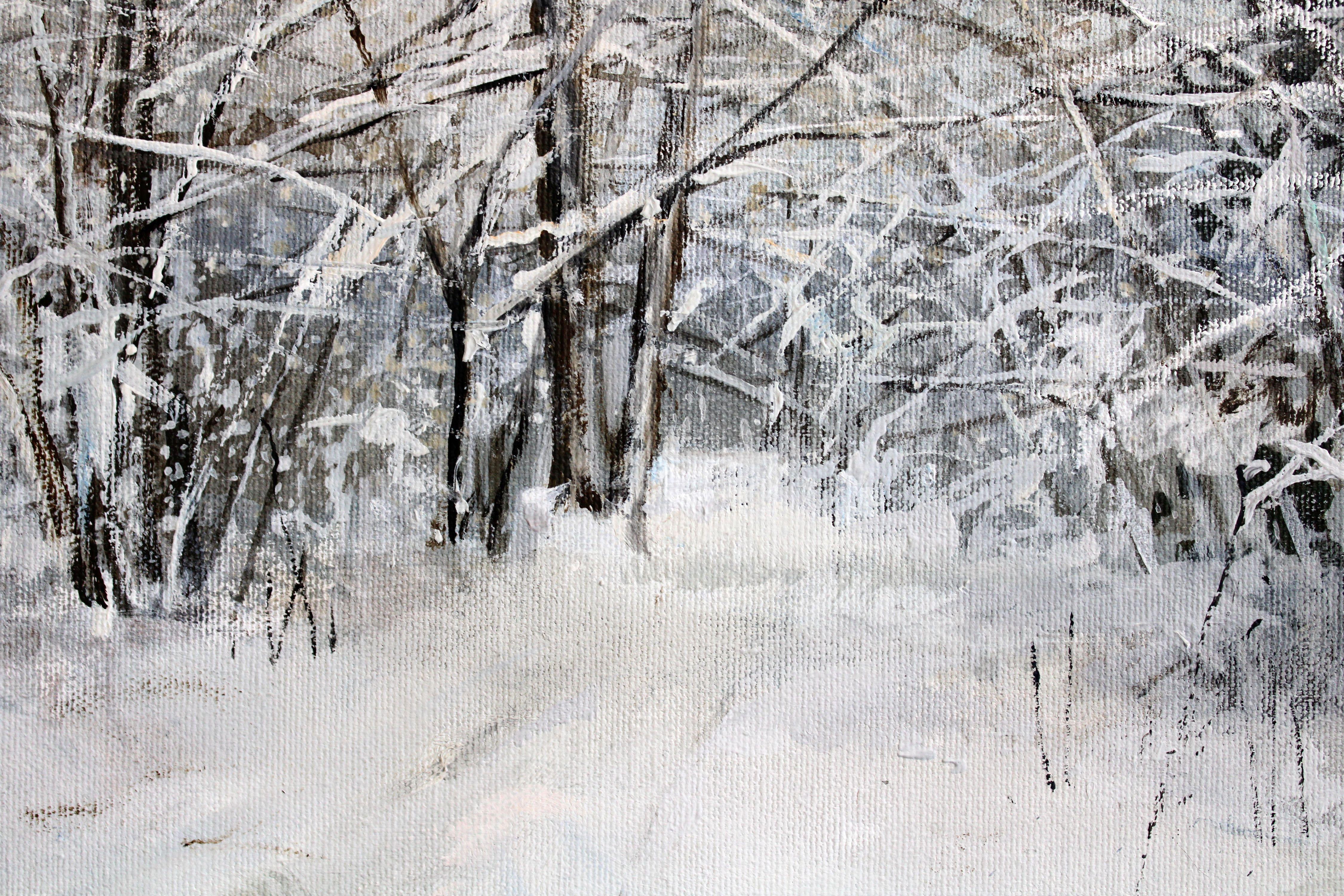 Winterstraße im Wald. 2023, Öl auf Leinwand, 60x80 cm im Angebot 1
