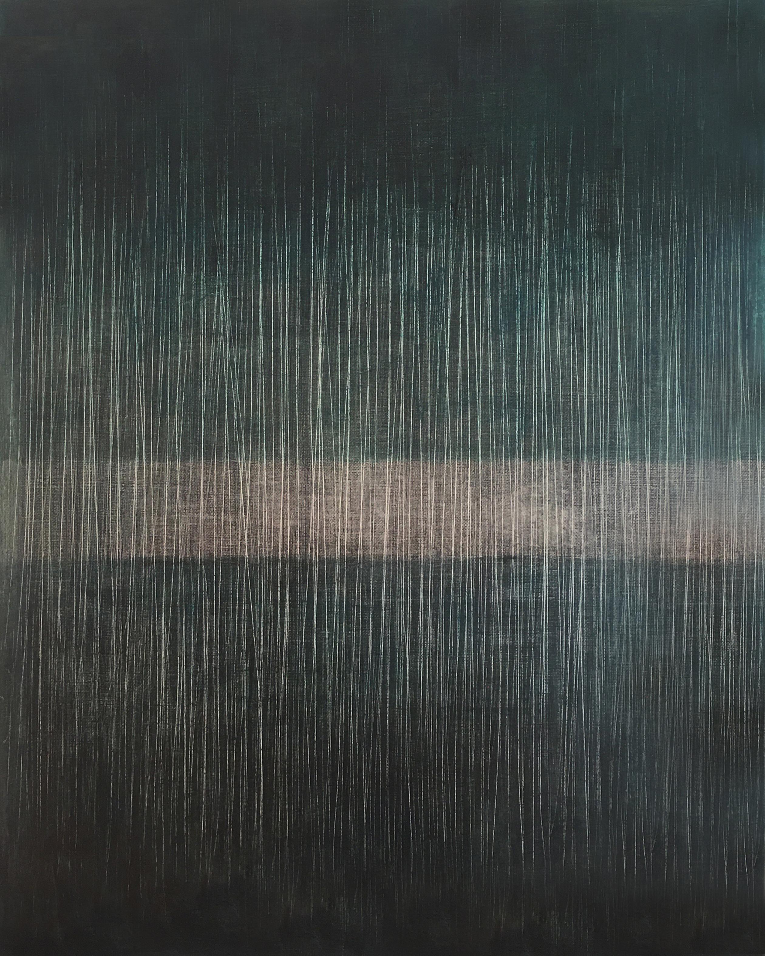Vibration indigo (peinture abstraite) - Abstrait Painting par Janise Yntema