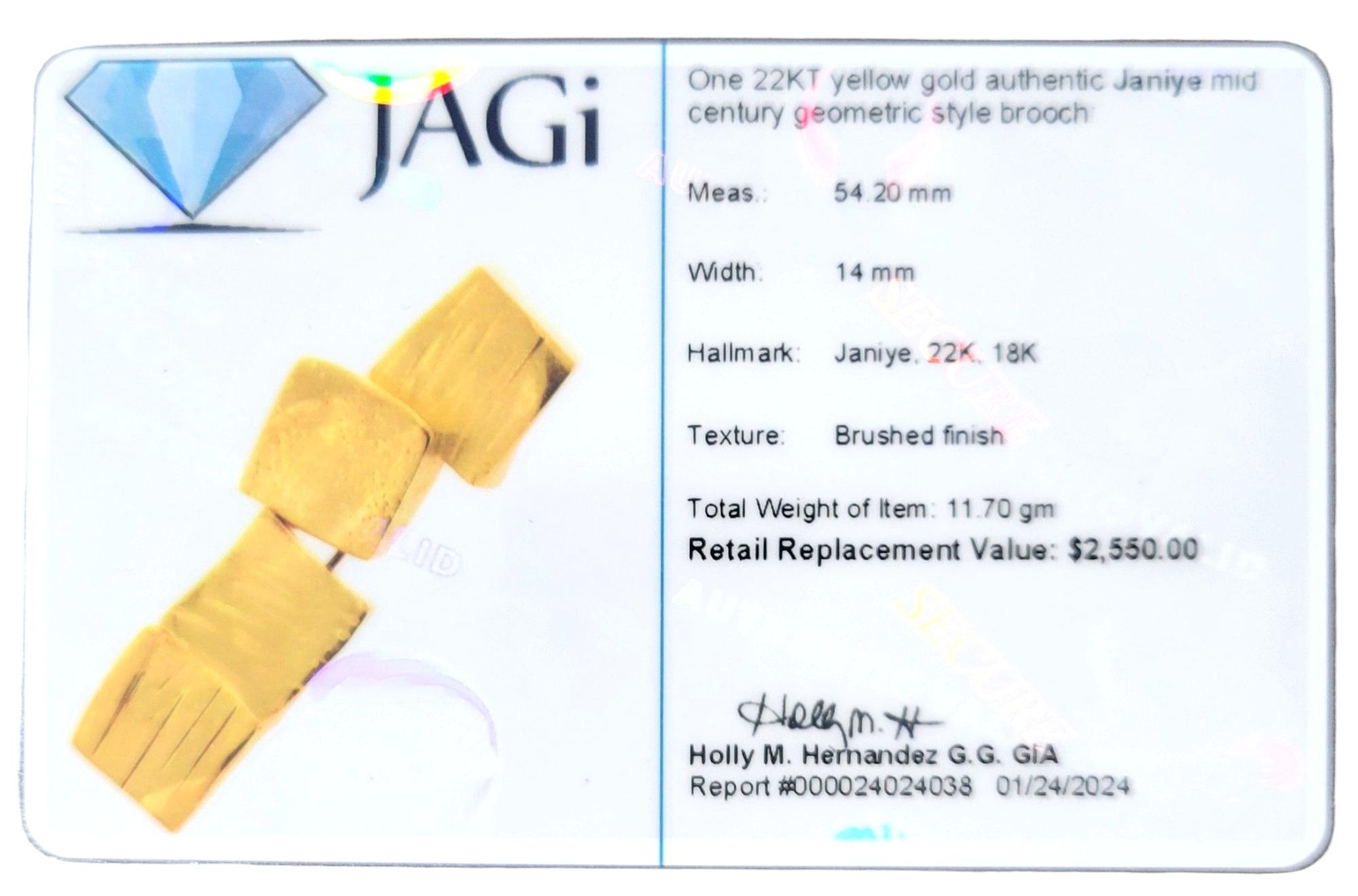 Janiye Mid-Century Geometric Style Brushed Finish Brooch in 22 Karat Yellow Gold For Sale 3