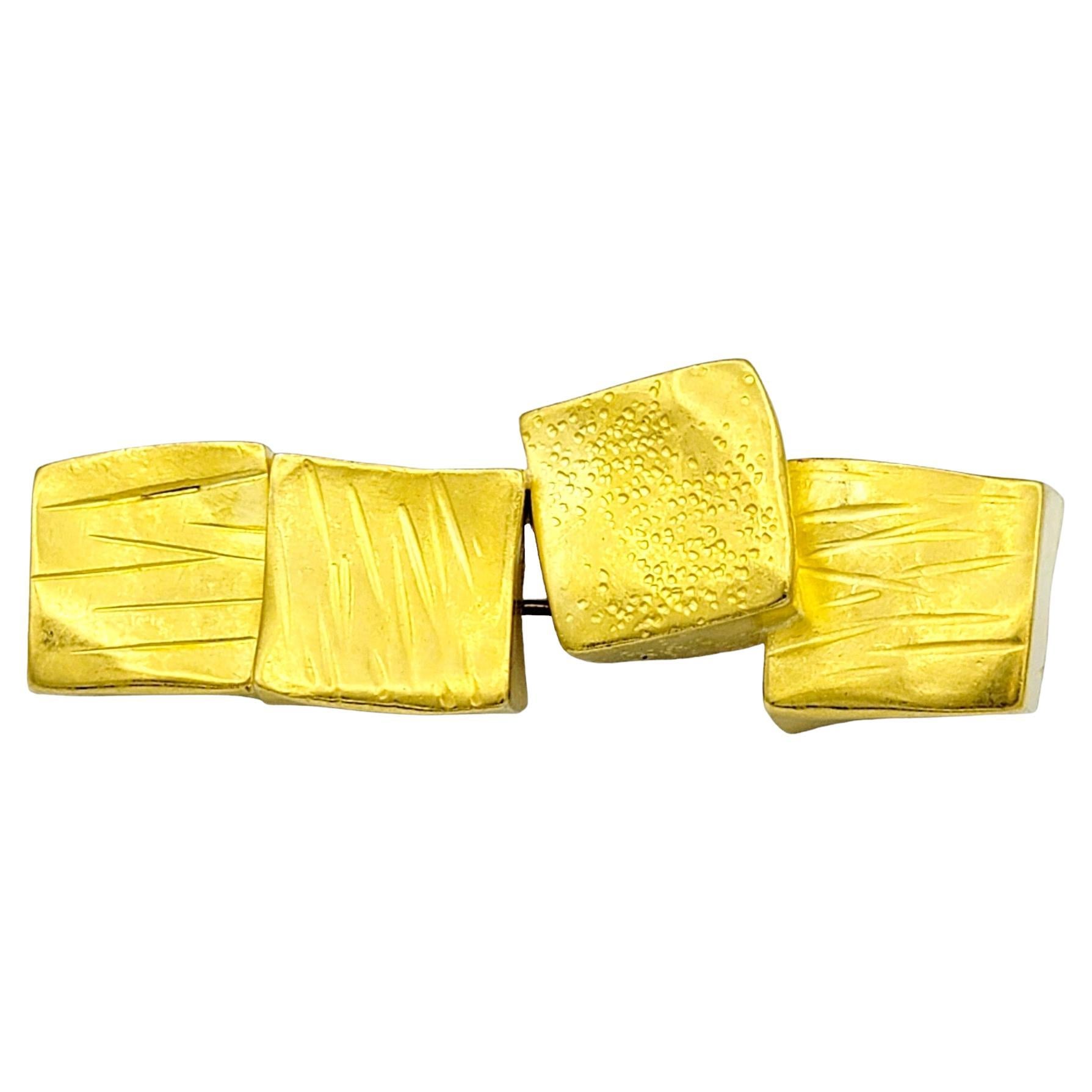 Janiye Mid-Century Geometric Style Brushed Finish Brooch in 22 Karat Yellow Gold For Sale