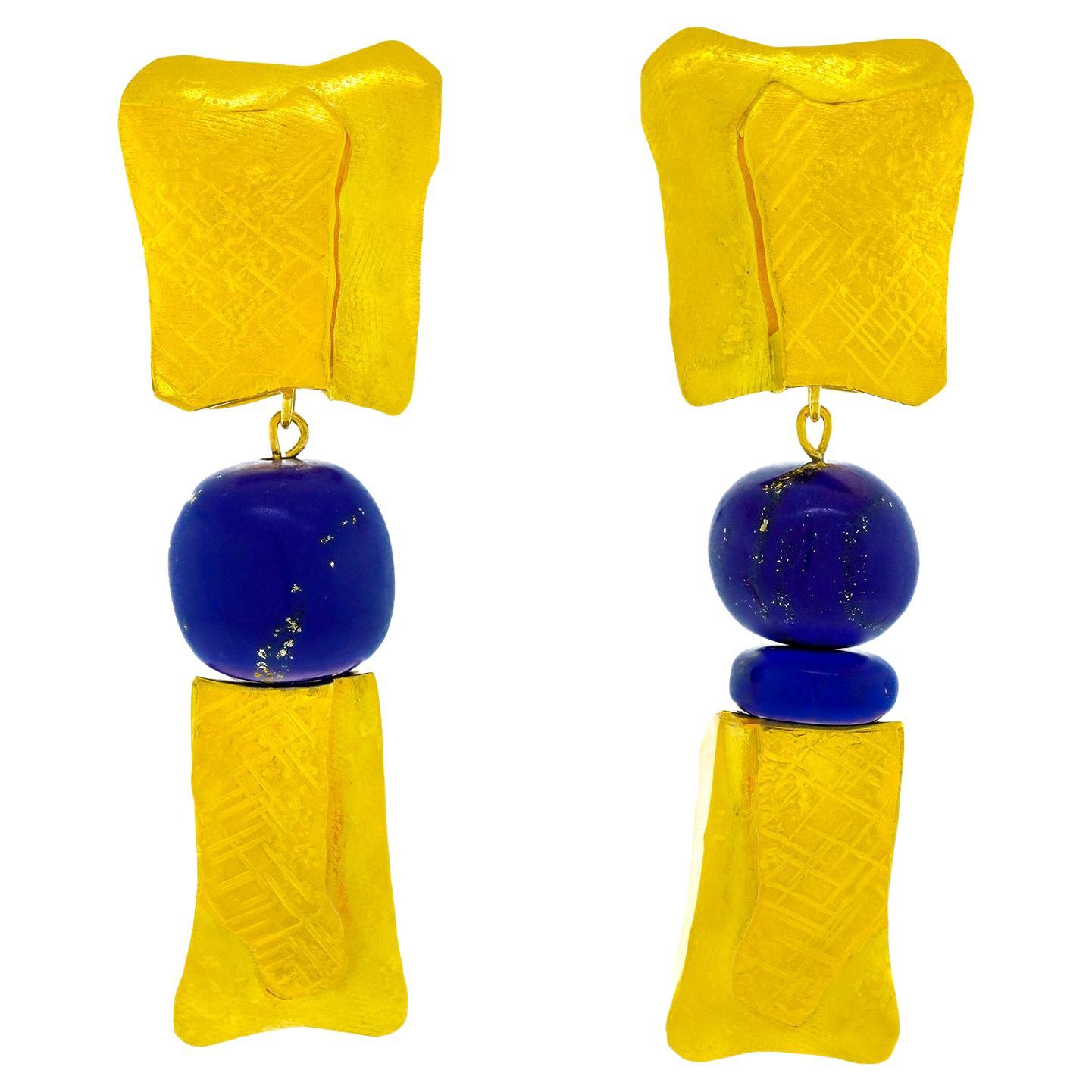 Janiye Modernist Lapis and Gold Earrings