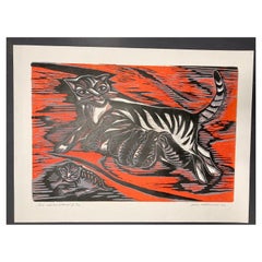 Janka Malkowska, « Coco and her Kittens II », 1987, grande gravure sur bois, signée