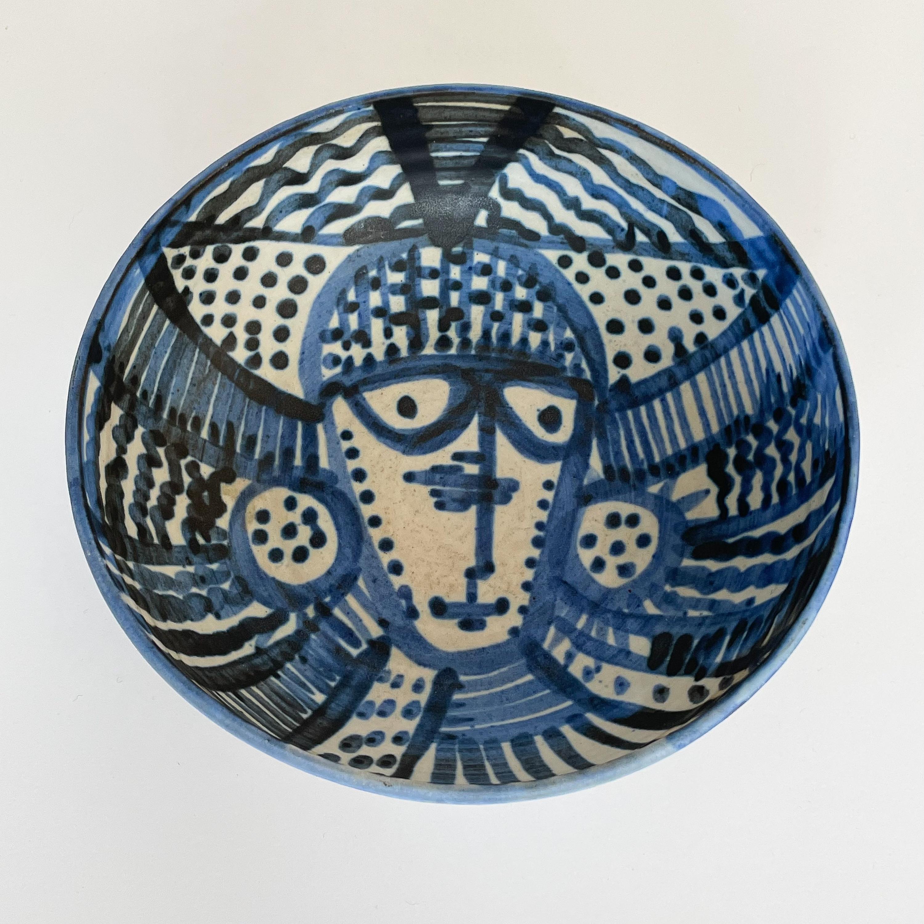 Mid-Century Modern Janka McClatchey Blue Glazed Abstract Ceramic Bowl