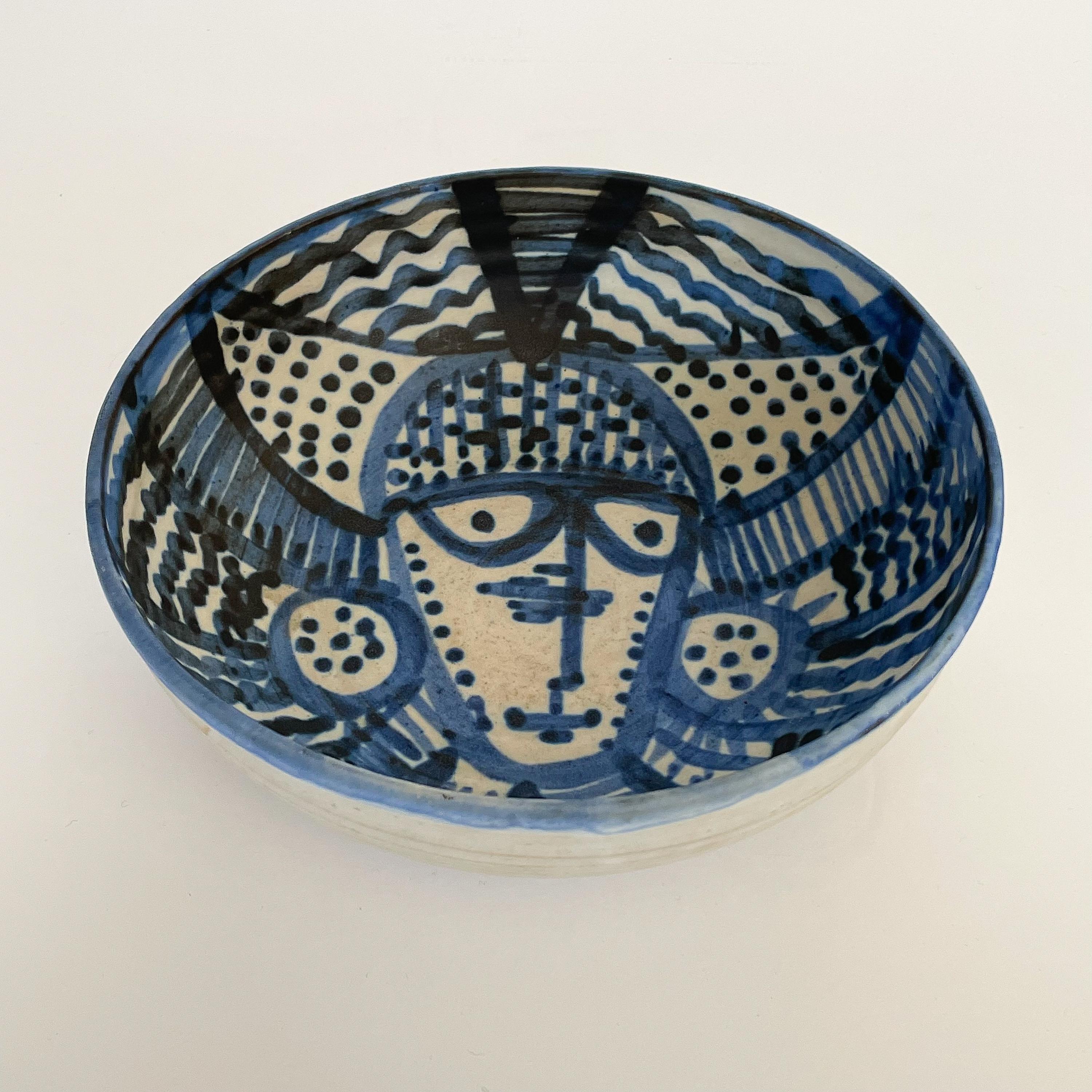 American Janka McClatchey Blue Glazed Abstract Ceramic Bowl