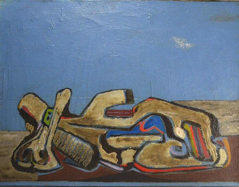Mid-20th Century Jankel Adler, Oil on Canvas, Sculptural Figure with Blue Sky