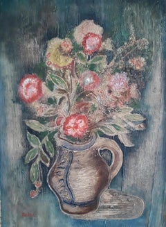 Antique Terracota Vase of Flowers - Polish British 1920s Art