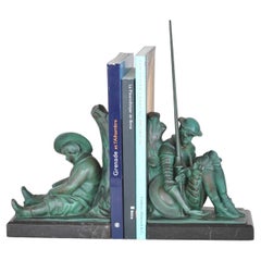 Janle / Max Le Verrier, Paire de serre-livres Don Quichotte, Art Déco, XXème siècle