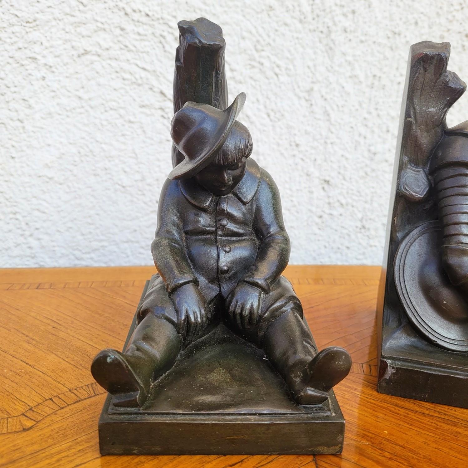 Janle / Max Le Verrier, Paire De Serre-livres Don Quichotte, Art Déco, XXème Siè Bon état - En vente à MARSEILLE, FR