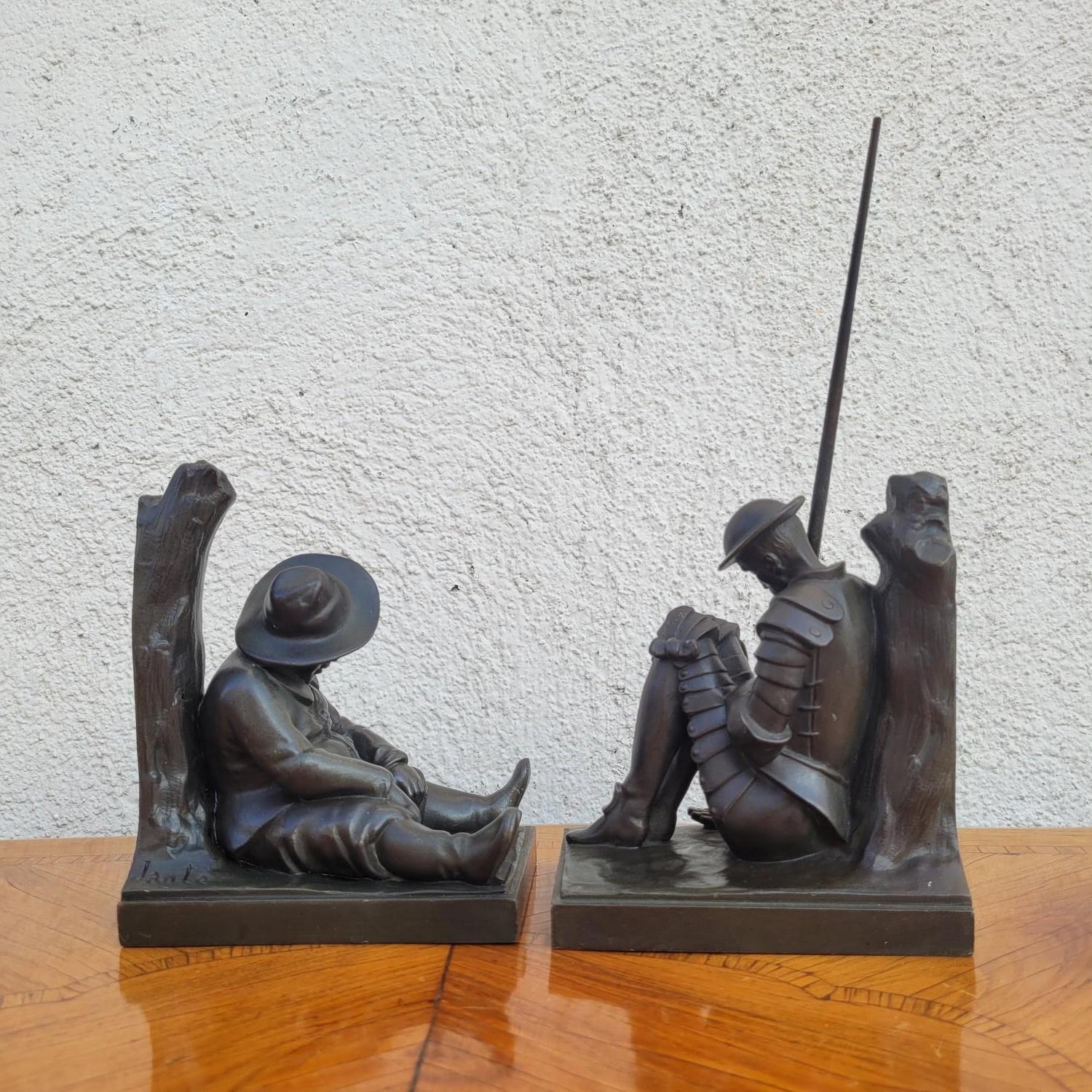 Zinc brut Janle / Max Le Verrier, Paire De Serre-livres Don Quichotte, Art Déco, XXème Siè en vente