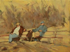 "Noticias de negocios" (2009) de Jann T. Bass, Pintura al óleo original de paisaje
