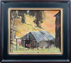 "Two Cows" (ca. 2000) by Jann T. Bass, Original Western Landscape Oil Painting