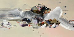 The Perfect Yoga Move, Multicolored Abstract Painting Peach, Ivory, Burgundy