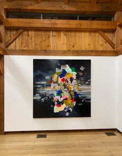 Falling Towards Myself - Bright Blue Pink Olive Green Red Ochre Abstract, 2020