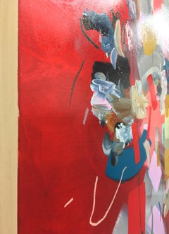 Five Voices Speaking At Once Family, Abstract Painting in Bright Red, Gold, Blue