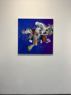 Iris of My Eye, Square Abstract Painting in Bright Cobalt Blue Red Brown White