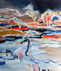 Original Painting by Janna Watson, Sunset in Iceland, Mixed Media on Panel