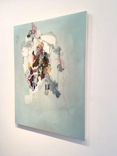 SILENCE MAKES ME CRAZY, Large Abstract Gray Blue White Colorful Resin Painting