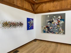 The Smells of the Countryside, Gray, Navy Blue, Red Large Abstract Painting