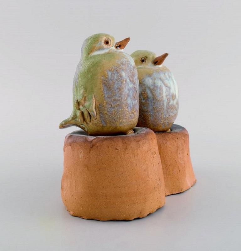 Janne Fagerfäldt (b. 1941), Sweden. Unique sculpture in glazed stoneware. 
Two birds. 1970s.
Measures: 16.5 x 16 cm.
In excellent condition.
Signed.