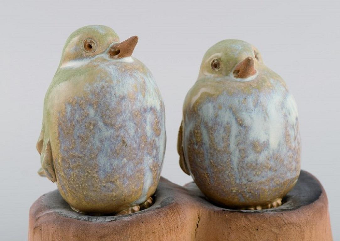 Scandinavian Modern Janne Fagerfäldt, Sweden, Unique Sculpture in Glazed Stoneware, Two Birds