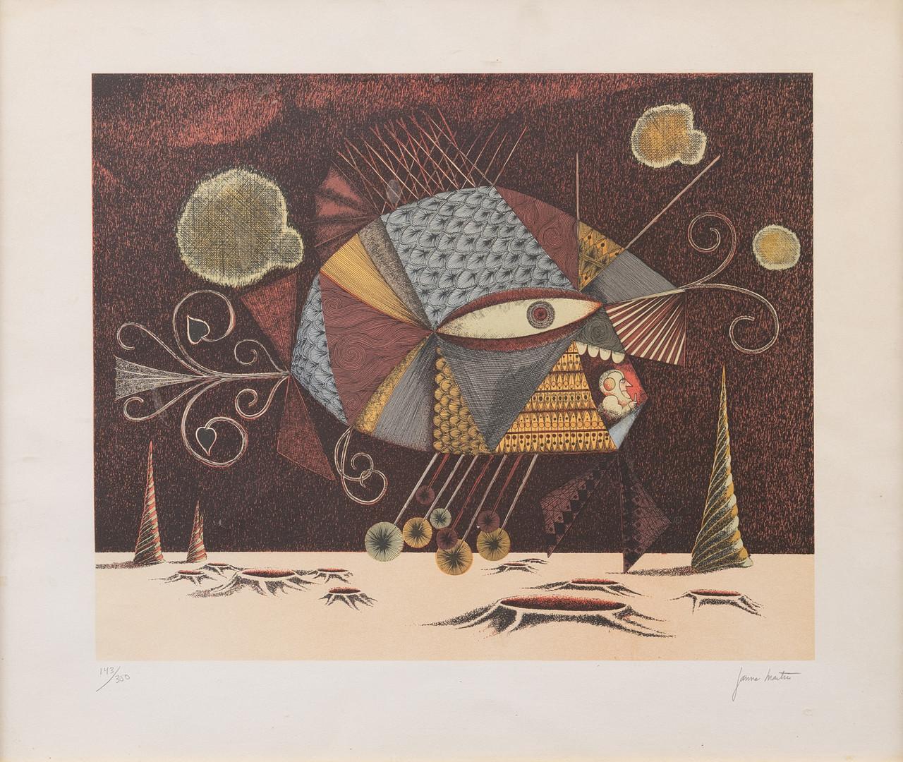 Sehr seltene abstrakte Komposition, Lithographie von Janne Martin aus den 1970er Jahren, signiert und nummeriert. 
 