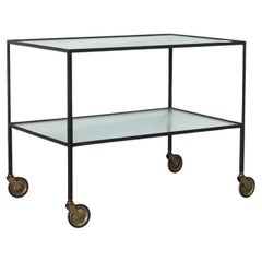 Janni van Pelt Attributed Minimalist Bar Cart with Reeded Glass, 1960s