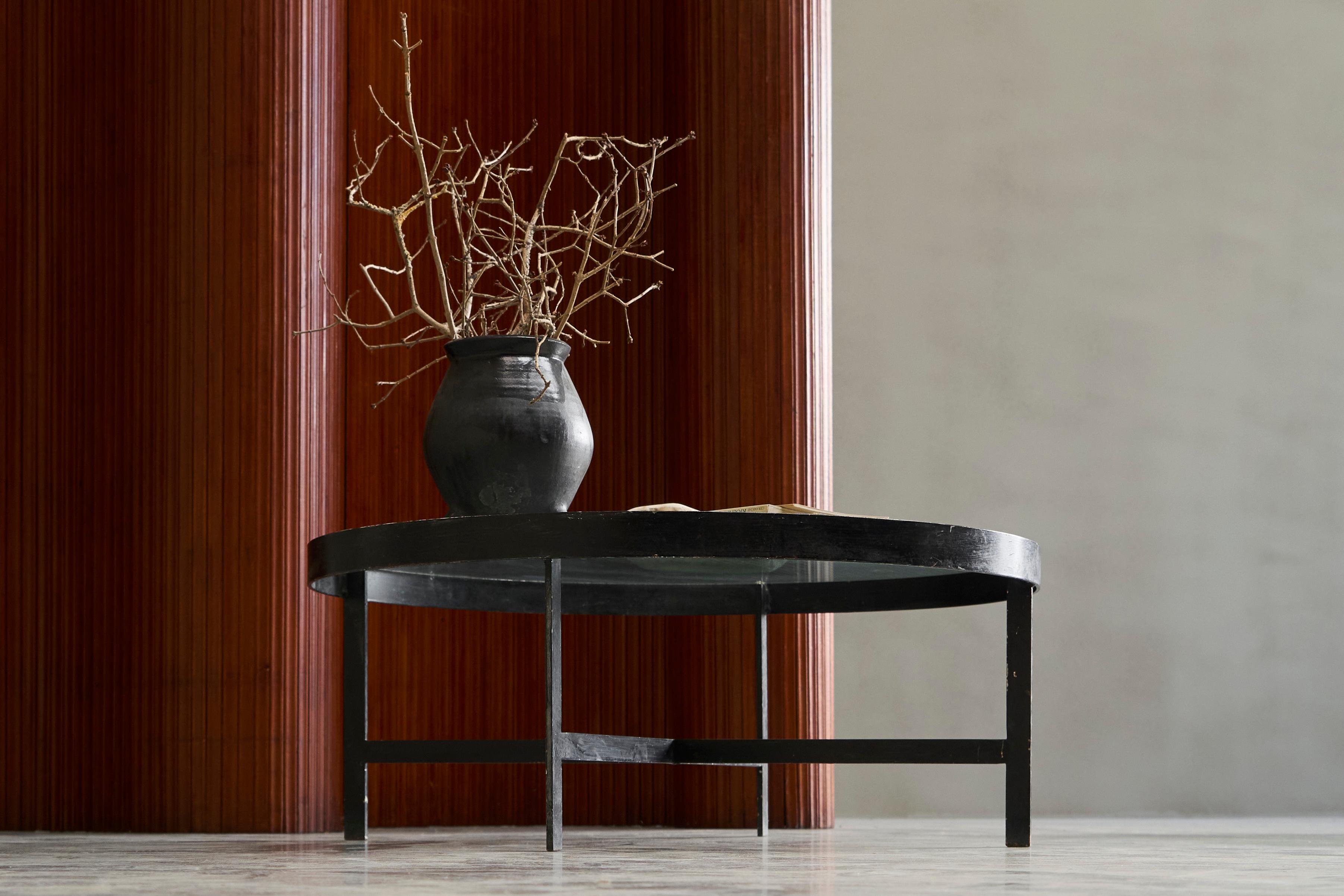 Janni van Pelt Coffee Table in Patinated Metal and Glass The Netherlands 1950s For Sale 5