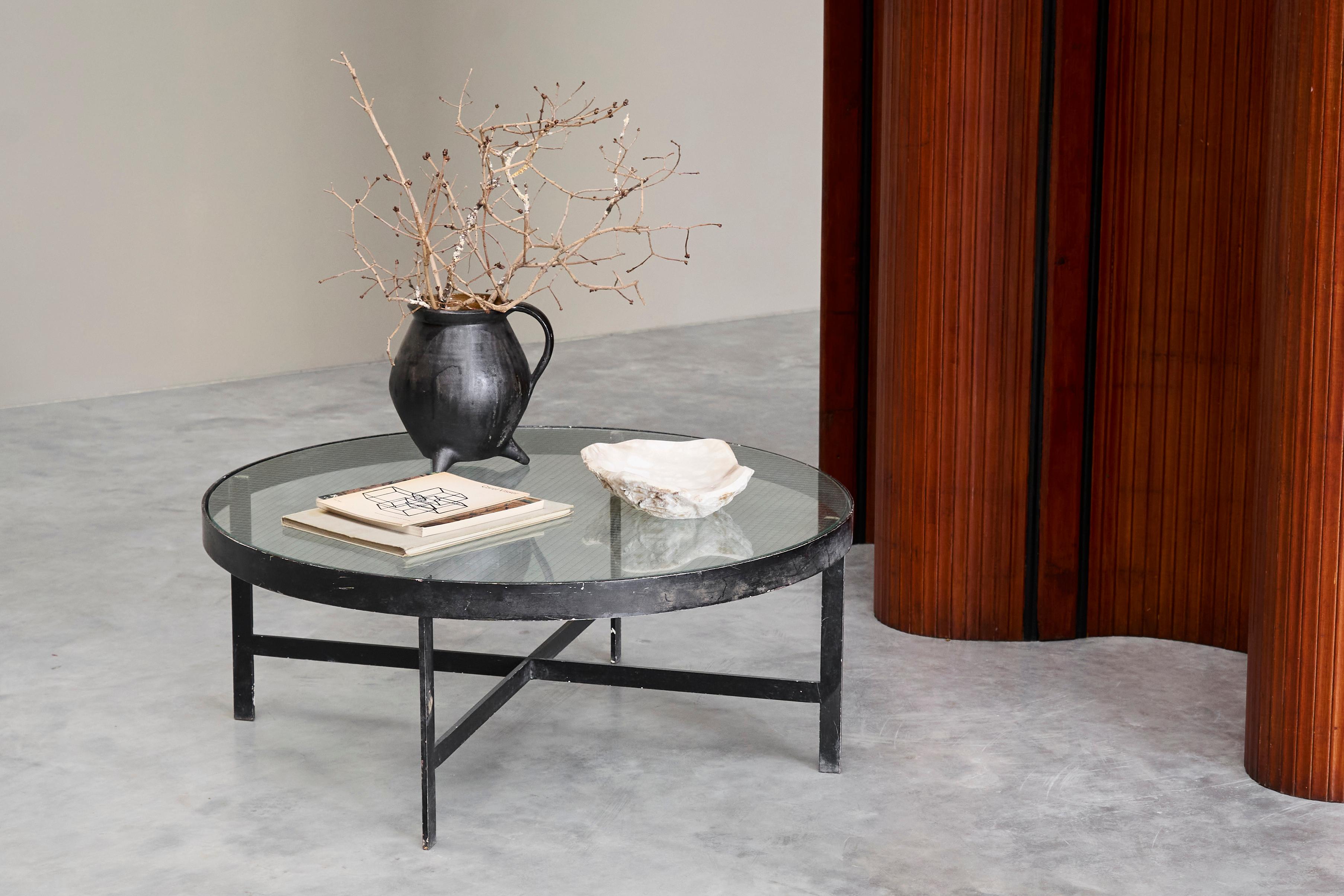 Janni van Pelt Coffee Table in Patinated Metal and Glass The Netherlands 1950s For Sale 9