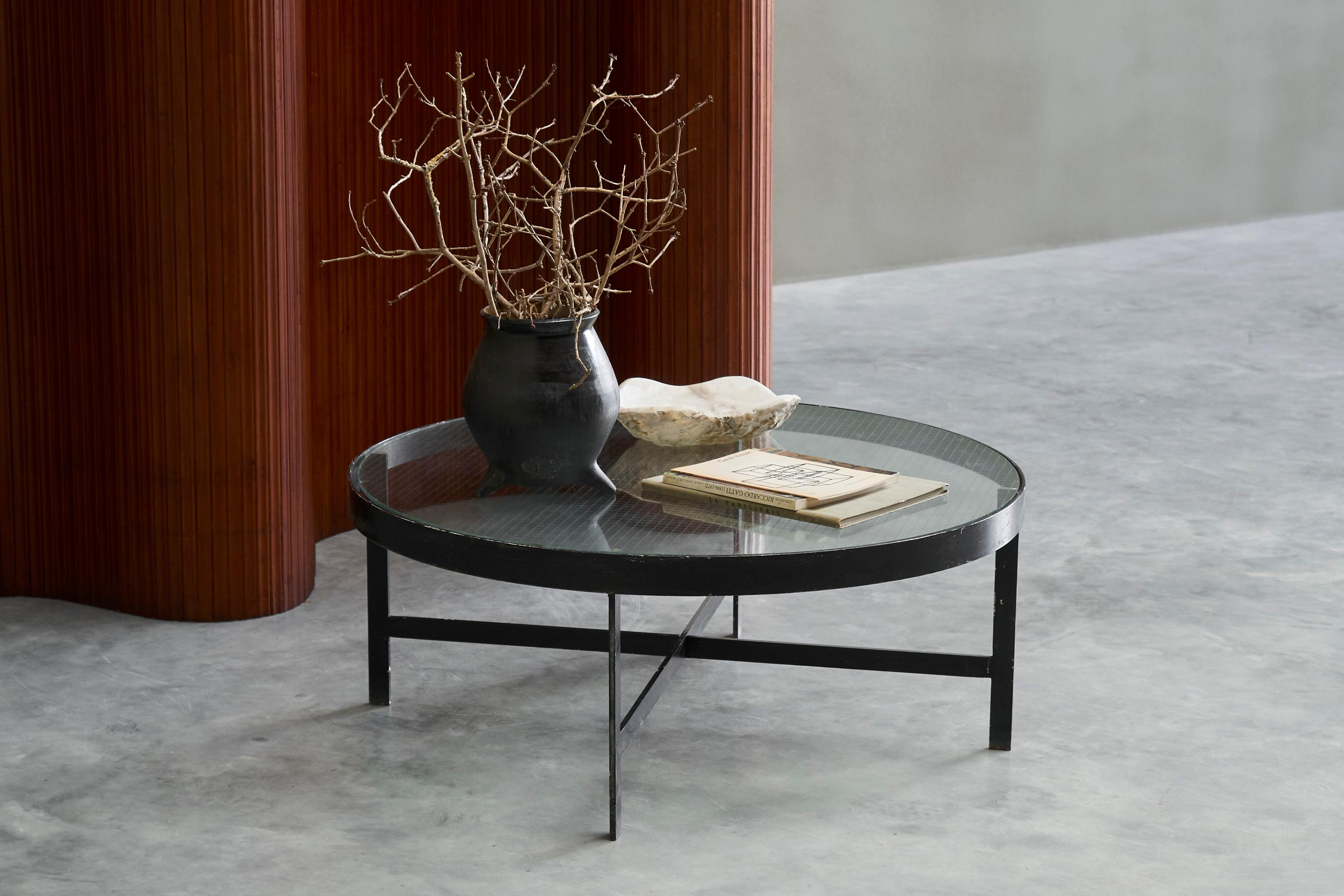 Janni van Pelt Coffee Table in Patinated Metal and Glass for Bas van Pelt The Netherlands 1950s

Wonderfully understated and timeless, this rare mid century coffee table by designer Janni van Pelt truly is one of the best Dutch mid 20th century
