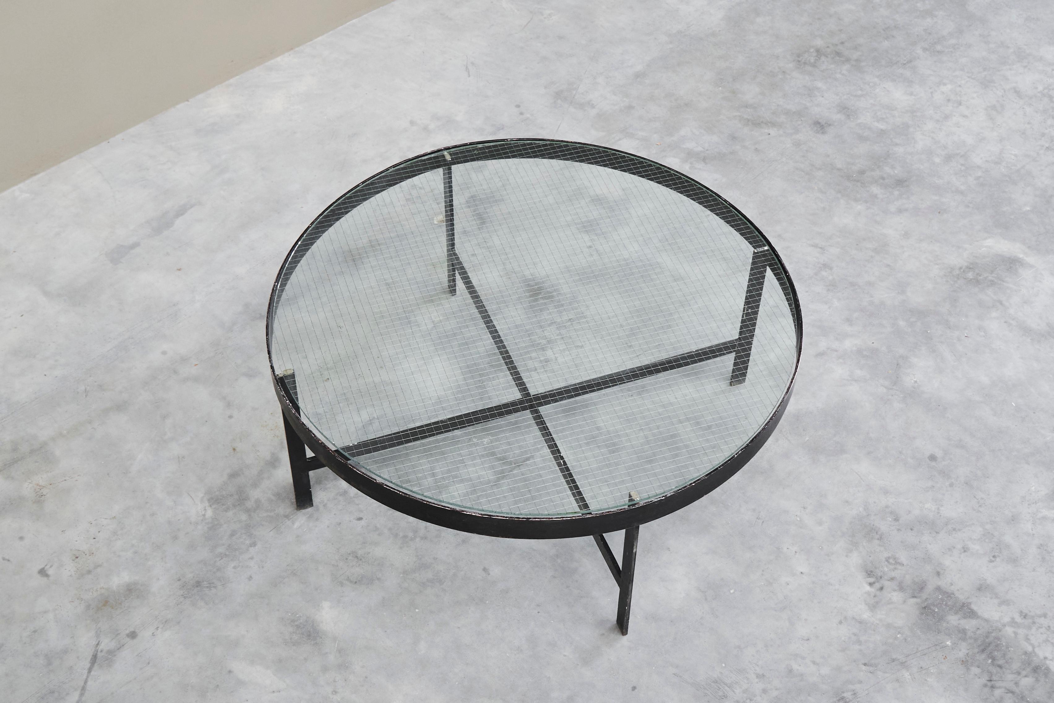 Mid-Century Modern Janni van Pelt Coffee Table in Patinated Metal and Glass The Netherlands 1950s For Sale
