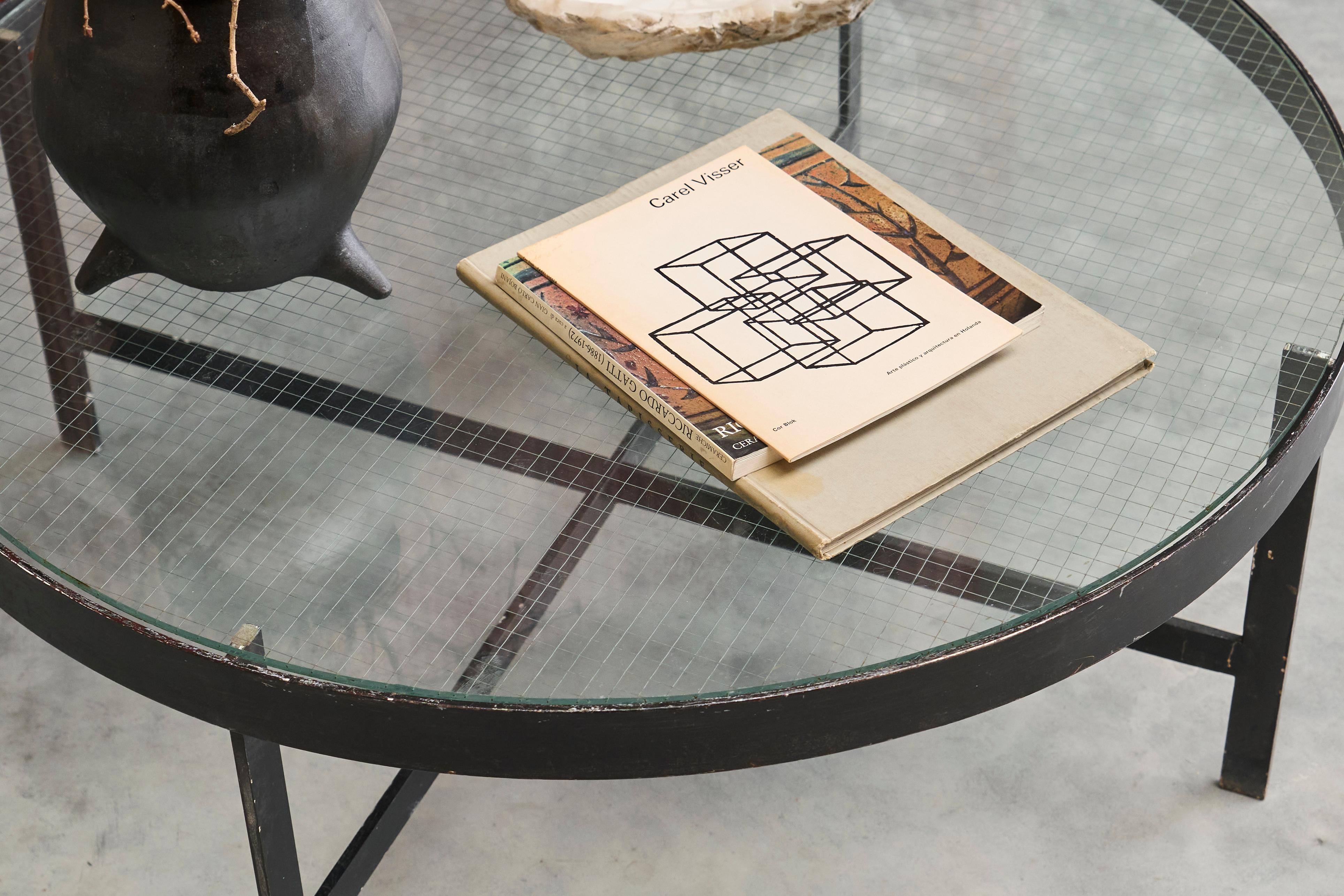 Dutch Janni van Pelt Coffee Table in Patinated Metal and Glass The Netherlands 1950s For Sale