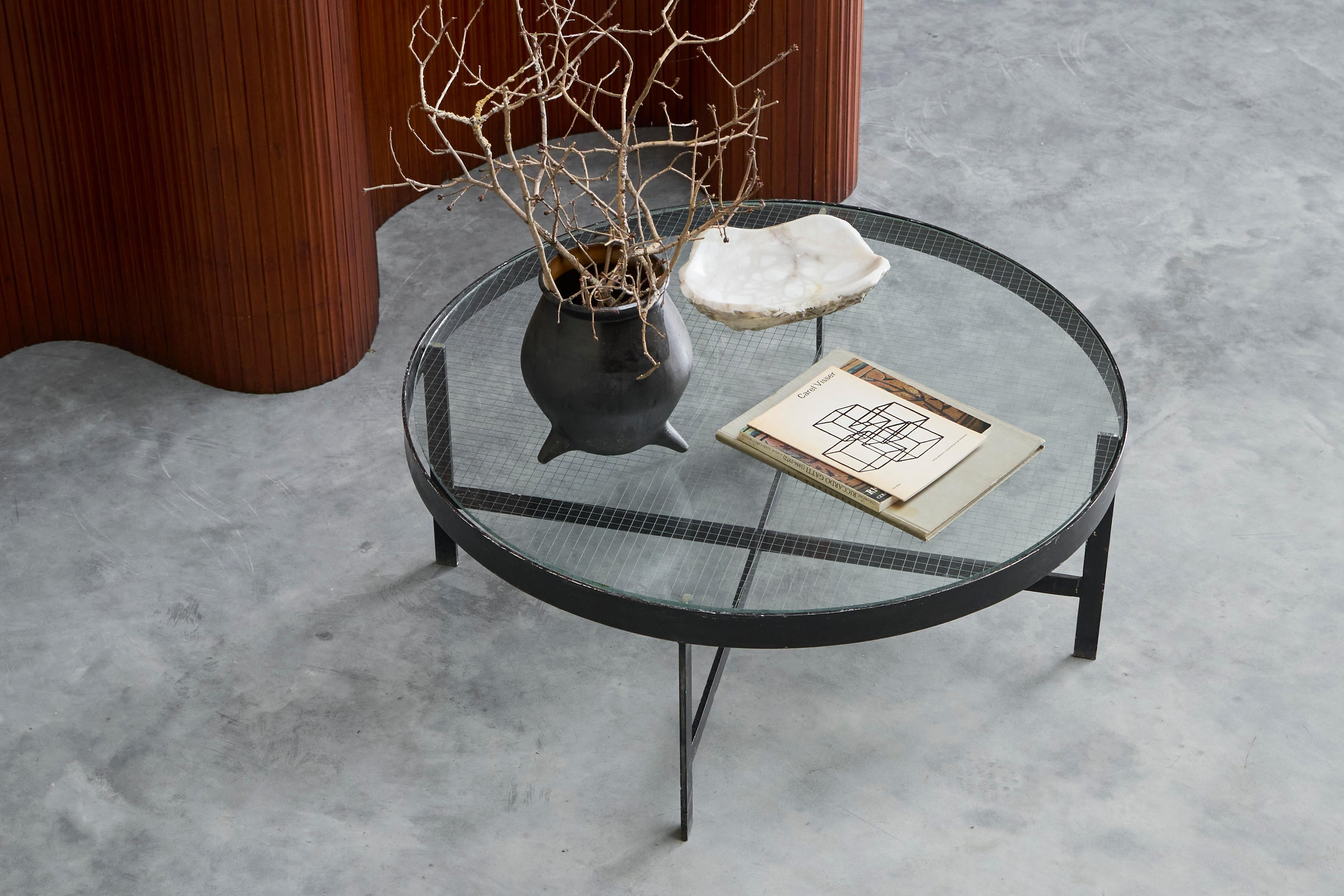 20th Century Janni van Pelt Coffee Table in Patinated Metal and Glass The Netherlands 1950s For Sale