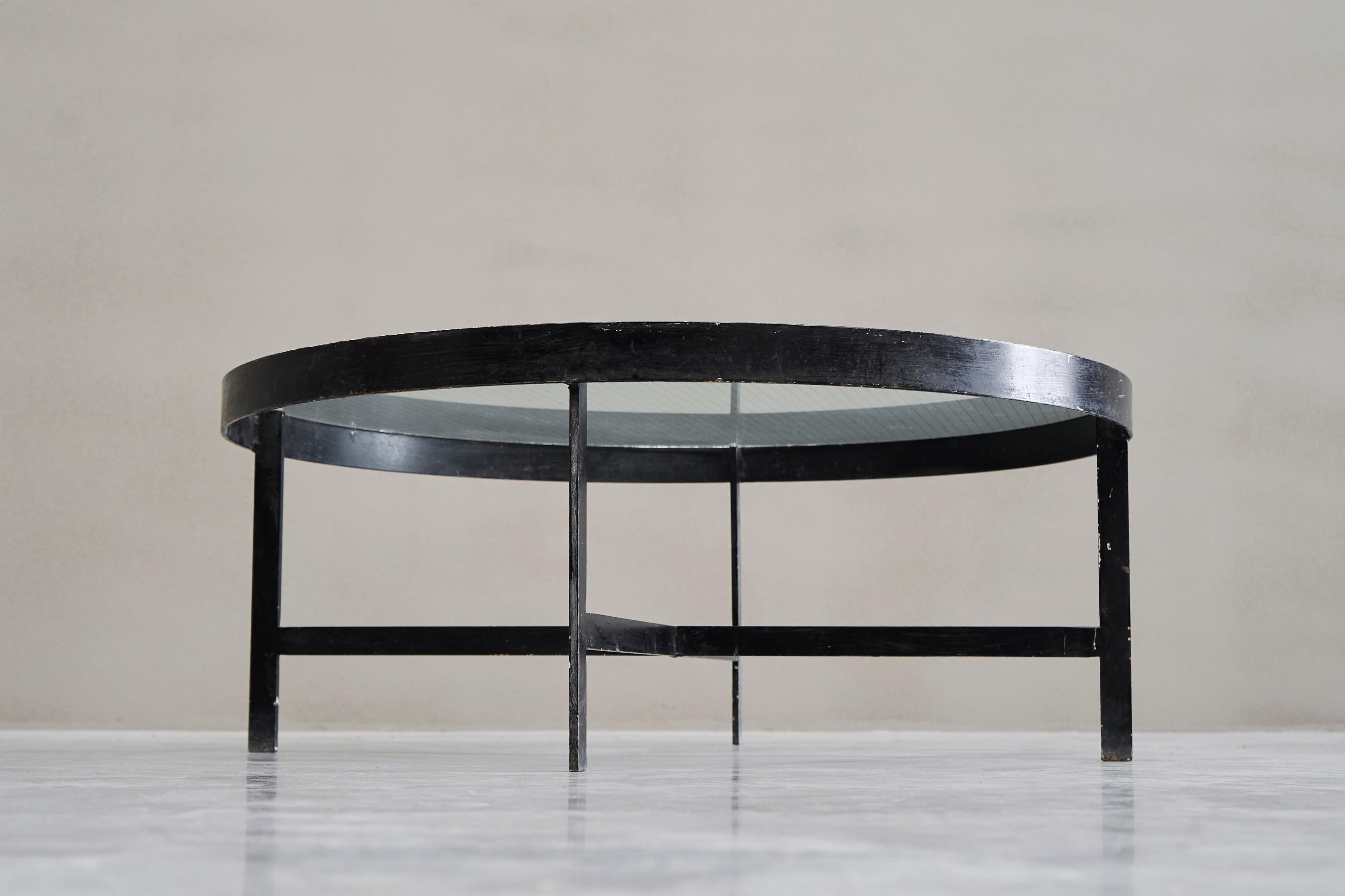 Janni van Pelt Coffee Table in Patinated Metal and Glass The Netherlands 1950s For Sale 2