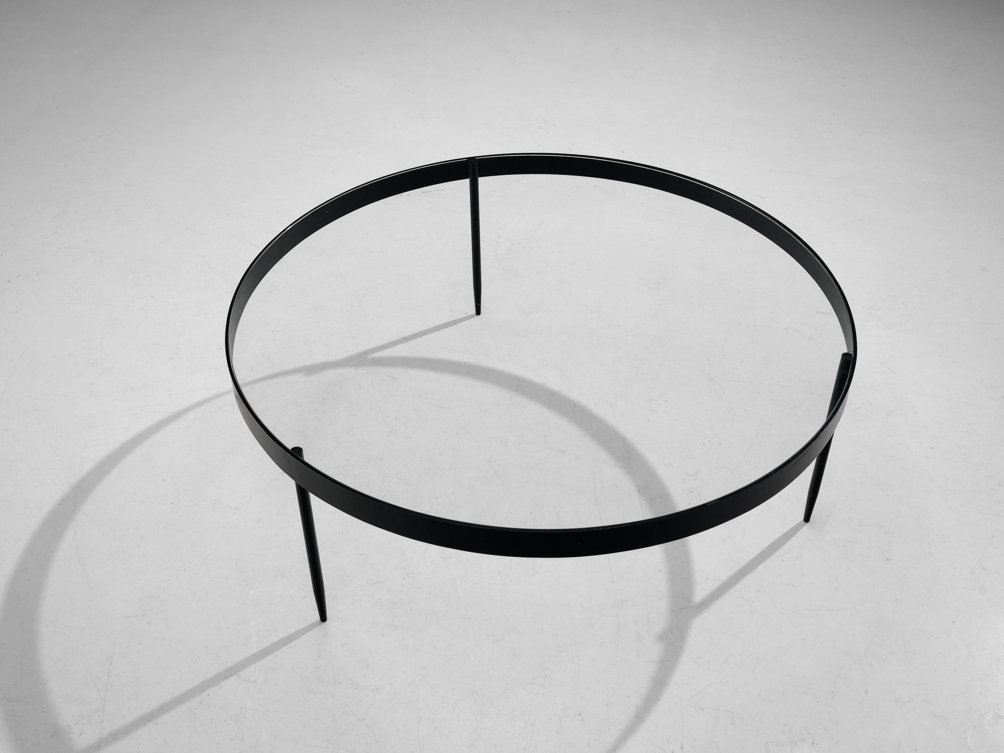 Mid-Century Modern Janni Van Pelt Round Coffee Table in Black Metal and Glass