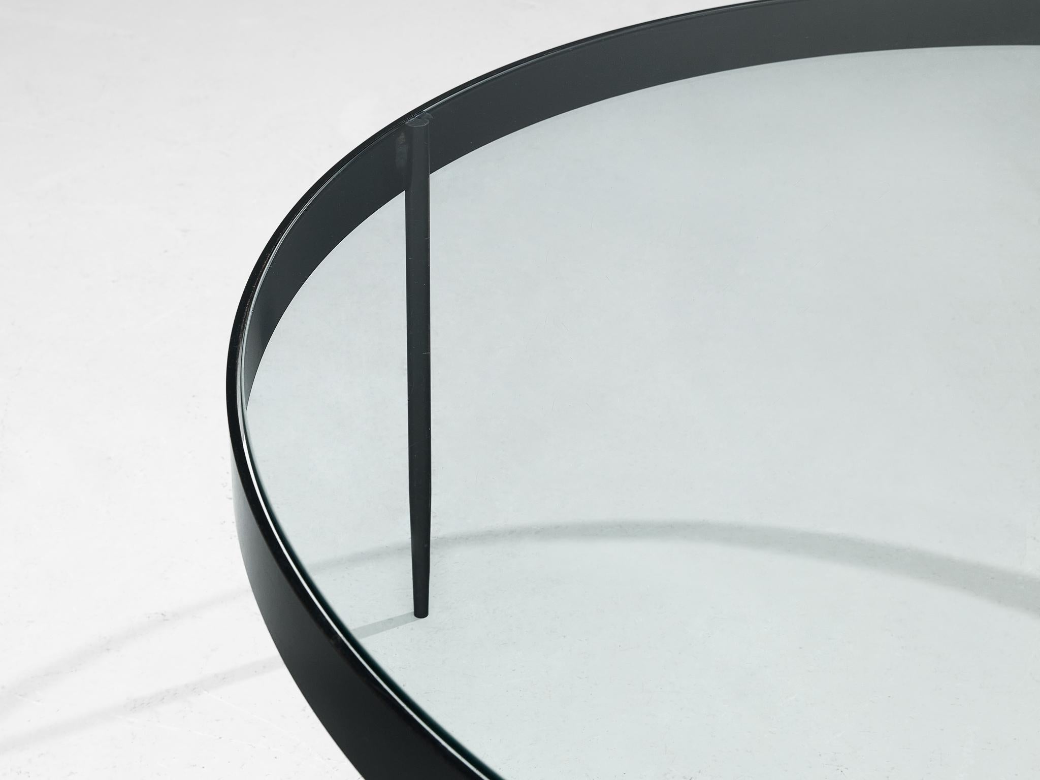 Mid-Century Modern Table basse ronde Janni Van Pelt en métal noir et verre  en vente