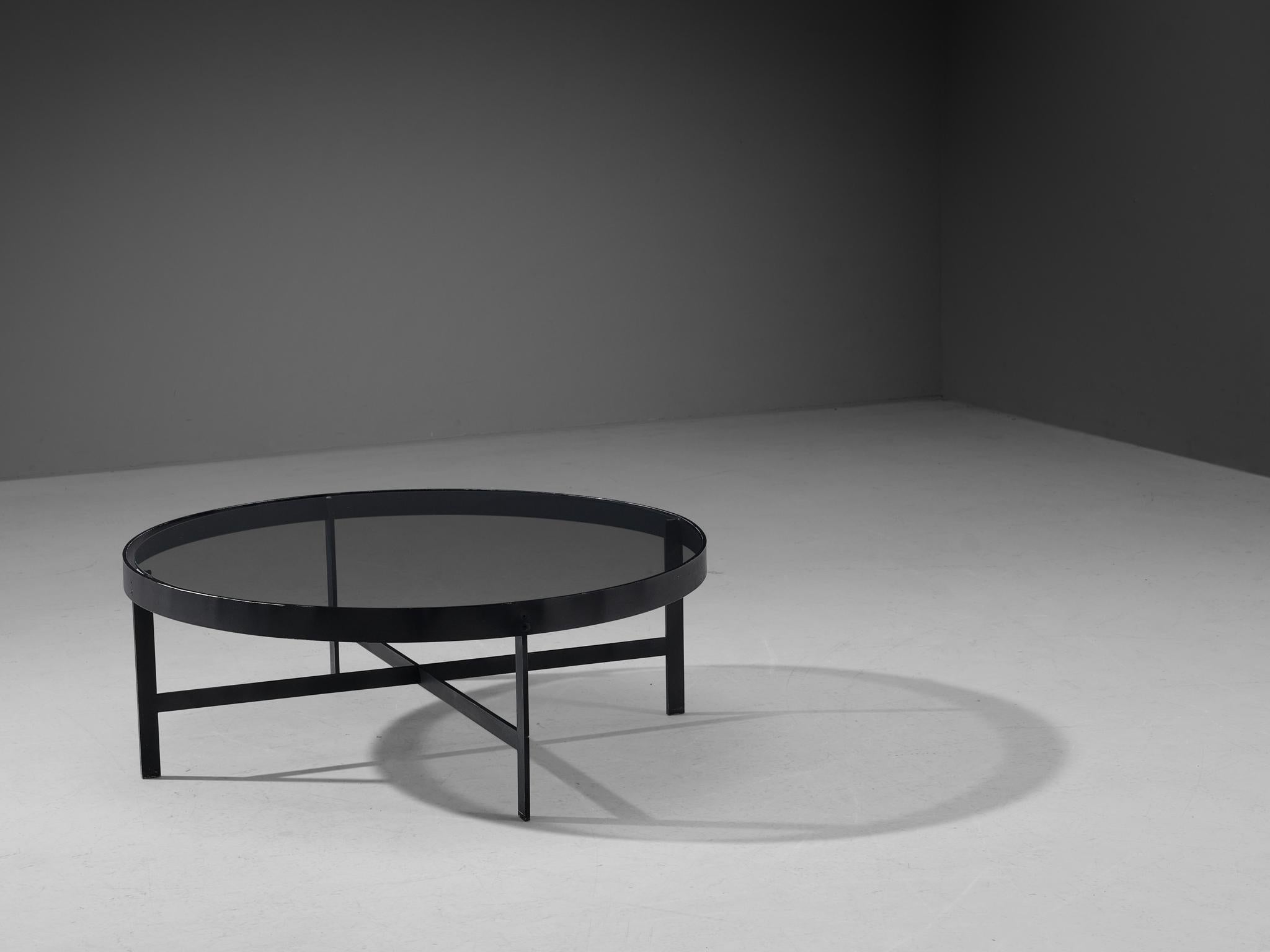 Mid-Century Modern Janni Van Pelt Round Coffee Table in Black Metal and Glass  For Sale