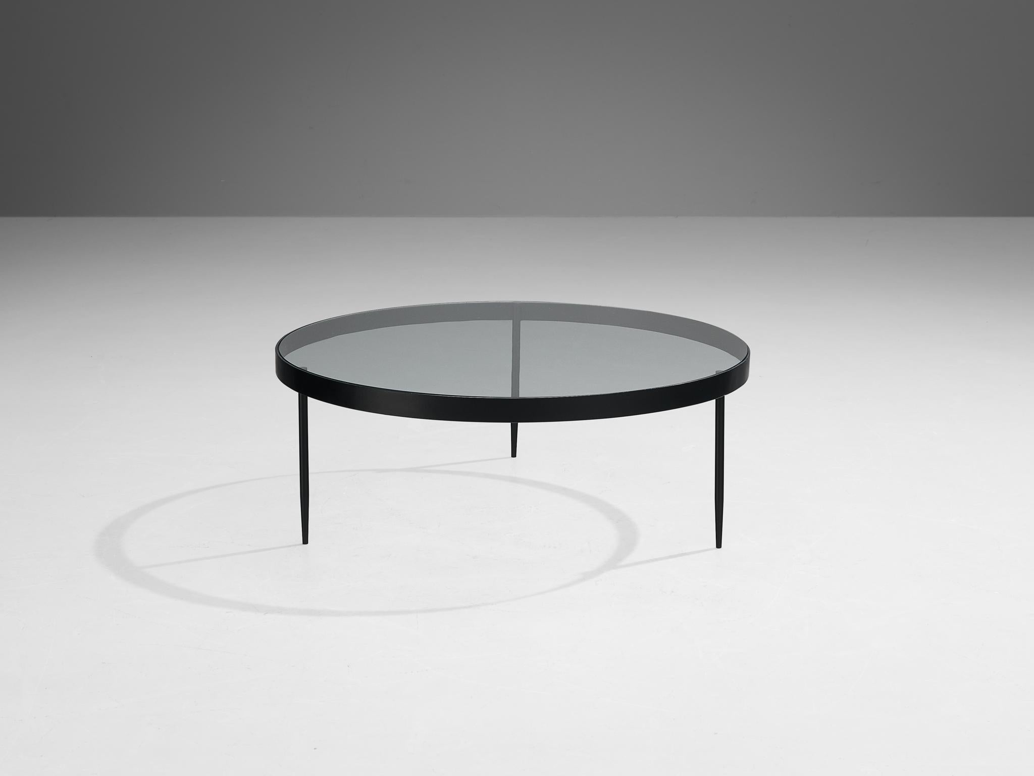 Janni Van Pelt, runder Couchtisch aus schwarzem Metall und Glas im Zustand „Gut“ im Angebot in Waalwijk, NL