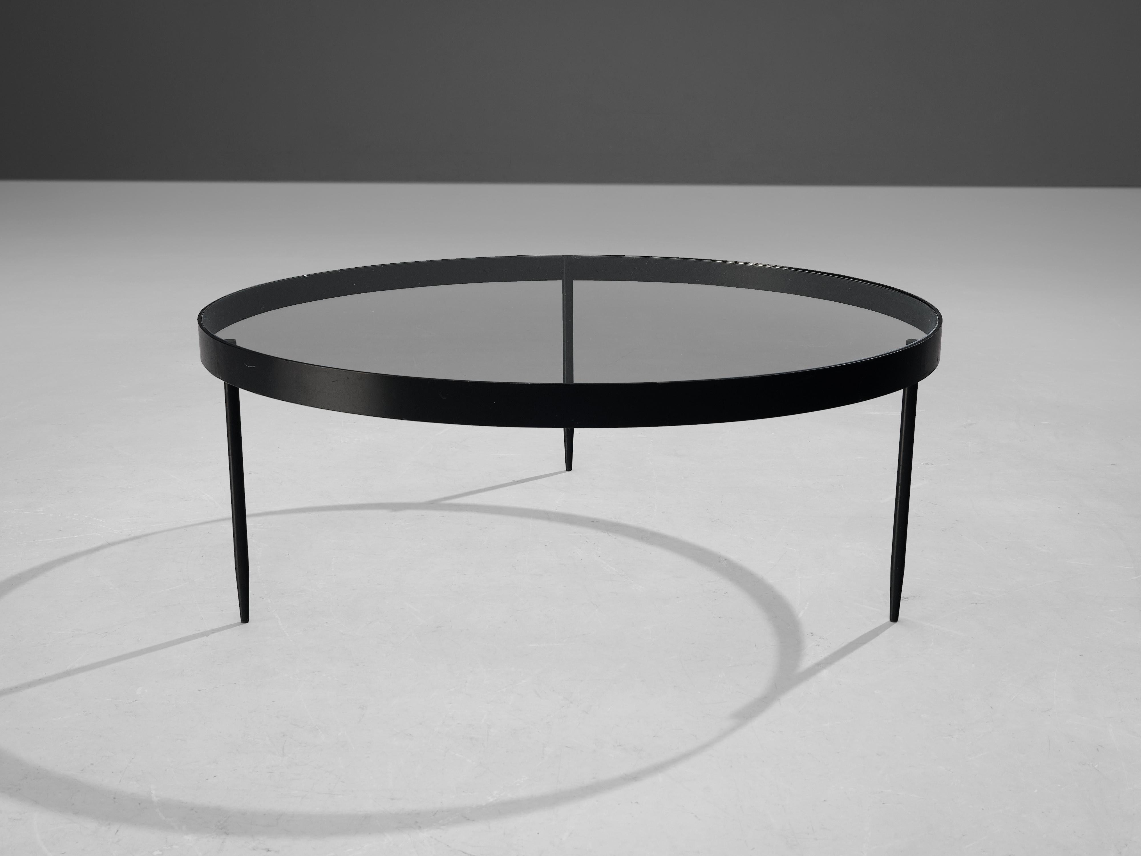Mid-20th Century Janni Van Pelt Round Coffee Table in Black Metal and Glass