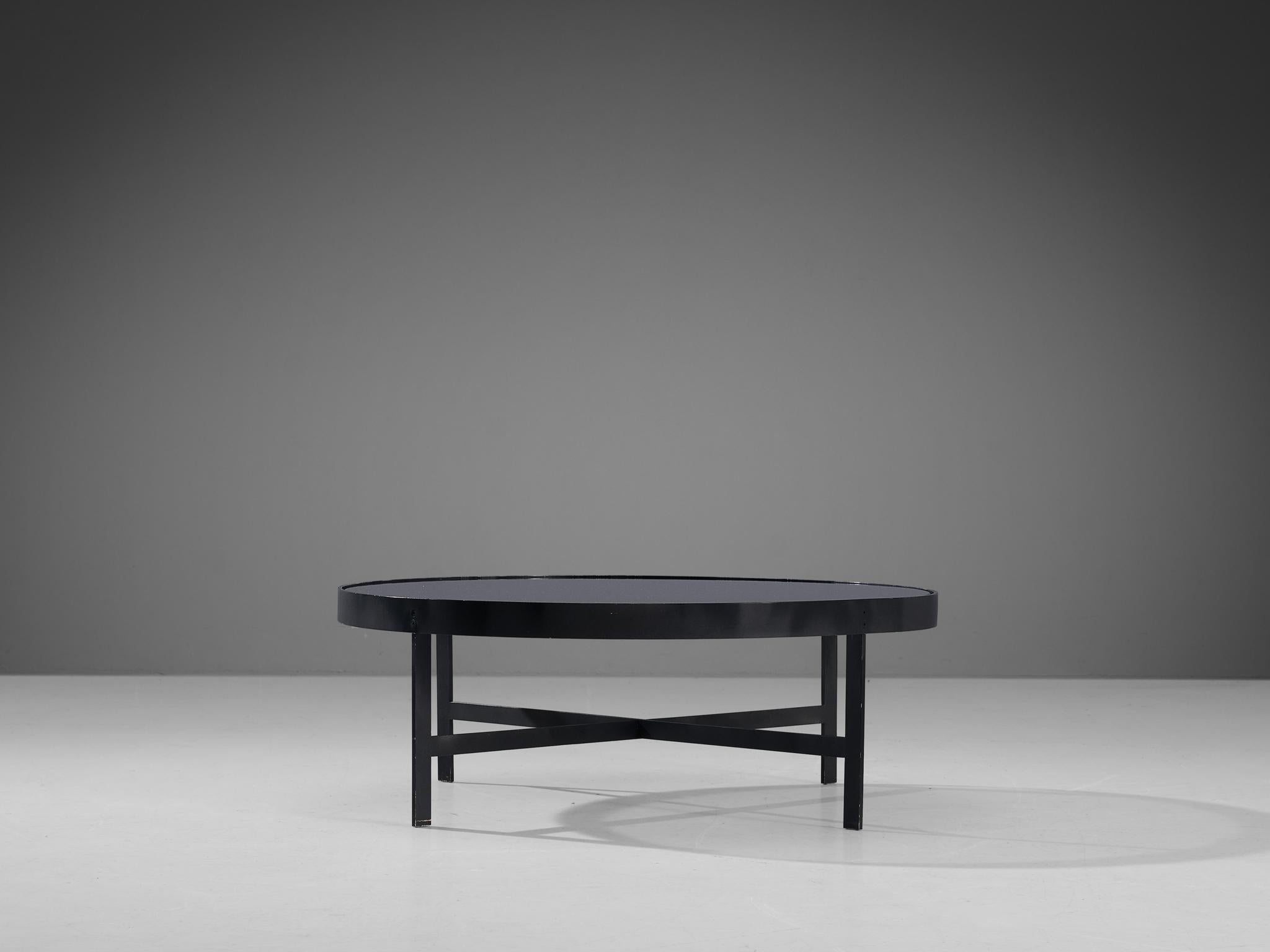 Mid-20th Century Janni Van Pelt Round Coffee Table in Black Metal and Glass